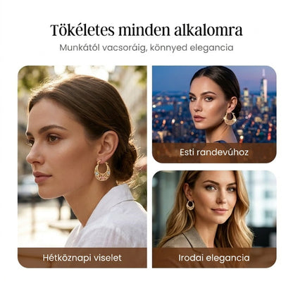 ✨ Aranyozott Félhold Fülbevaló Virágmintával: Egyedi Ékszer – Raktáron! 🌸