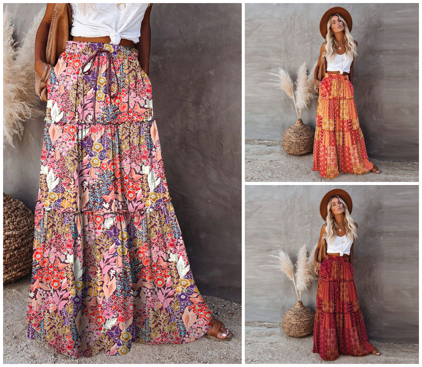 Boho Casual Maxi szoknya zsebekkel