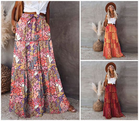 Boho Casual Maxi szoknya zsebekkel