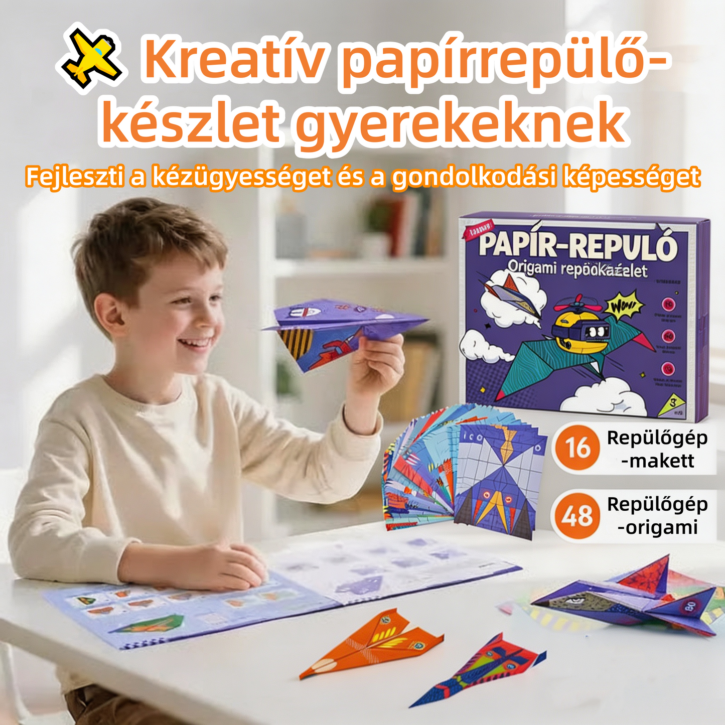 🛩️ Kreatív papírrepülő-készlet gyerekeknek – fejleszti a kézügyességet és a gondolkodási képességet