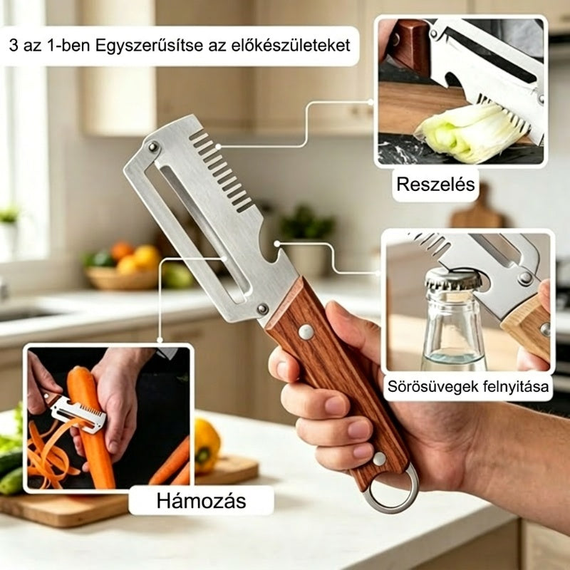 🔥🥒 Konyhai kedvenc! 2 az 1-ben hámozó és palacknyitó – Kisebb erőfeszítés, gyorsabb előkészítés ✨