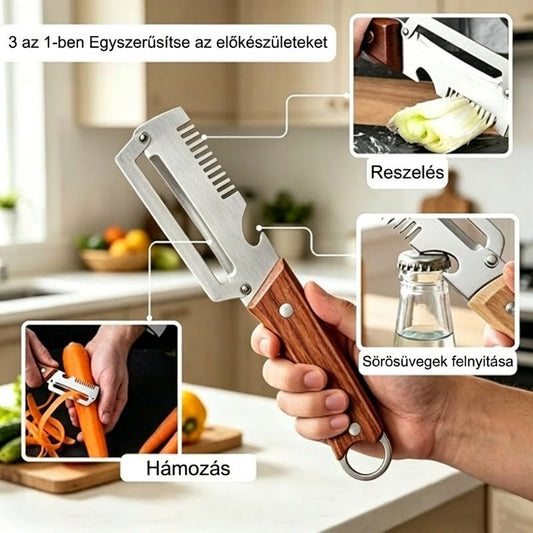 🔥🥒 Konyhai kedvenc! 2 az 1-ben hámozó és palacknyitó – Kisebb erőfeszítés, gyorsabb előkészítés ✨