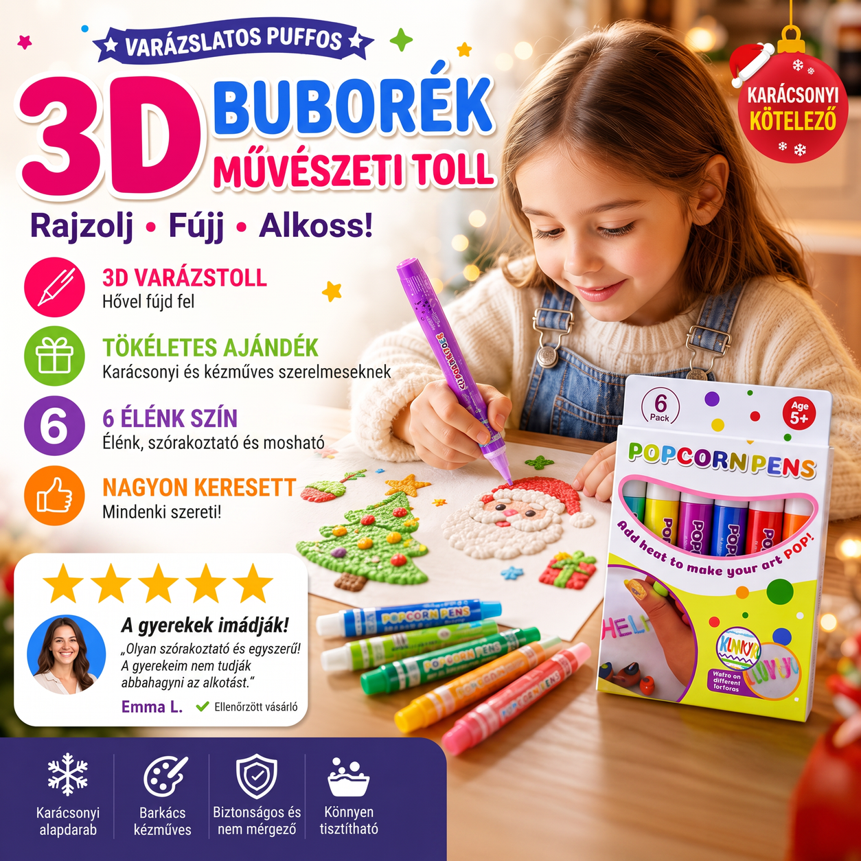 🎨🍿 6 db DIY puffadó popcorn toll: Hőre 3D hatású ✨🎁
