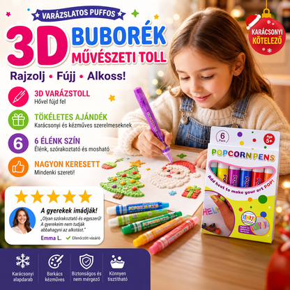 🎨🍿 6 db DIY puffadó popcorn toll: Hőre 3D hatású ✨🎁