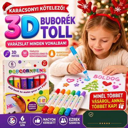 🎨🍿 6 db DIY puffadó popcorn toll: Hőre 3D hatású ✨🎁