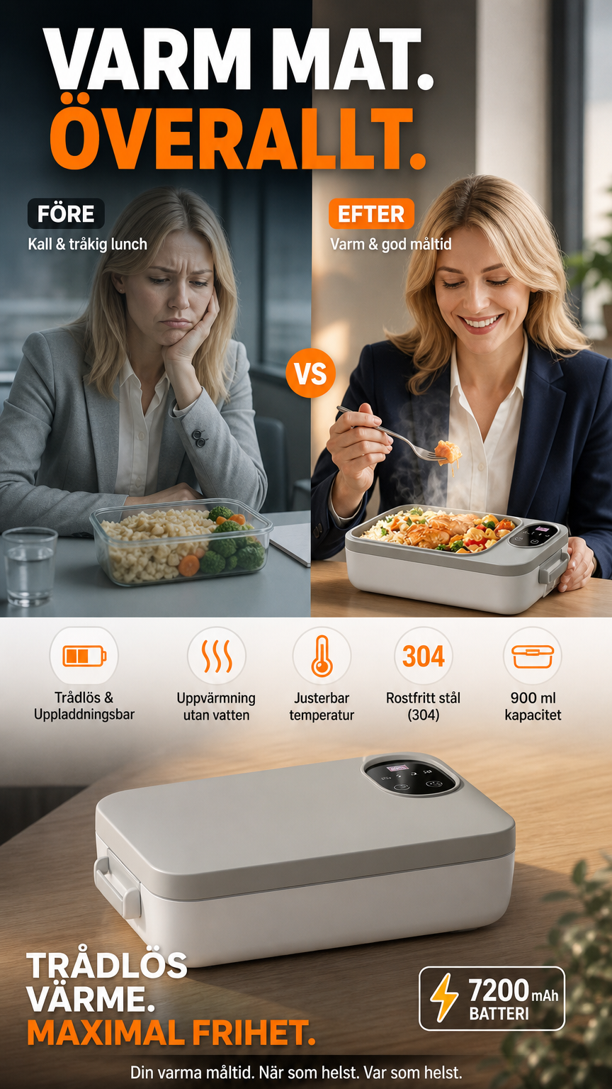 🍱 🔋 Elektromos uzsonnásdoboz USB töltéssel – Önmelegítő és könnyű – Tökéletes munkába, iskolába és utazáshoz ⚡