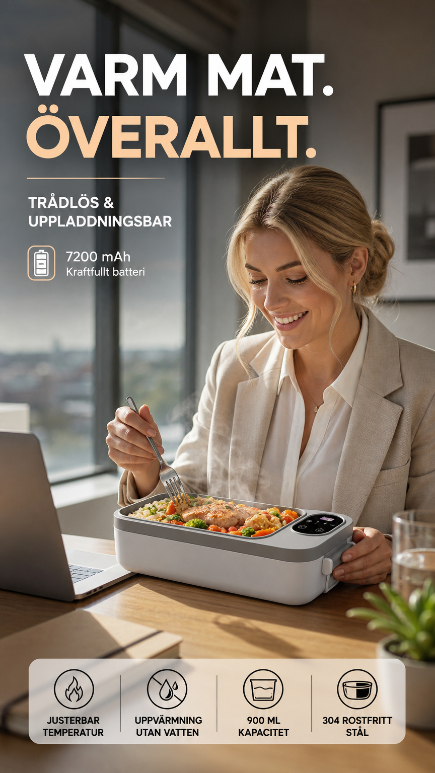 🍱 🔋 Elektromos uzsonnásdoboz USB töltéssel – Önmelegítő és könnyű – Tökéletes munkába, iskolába és utazáshoz ⚡