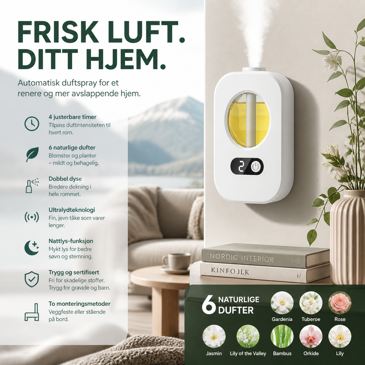🌿 Automatikus illatdiffúzor – 4 fokozatú, időzített USB-s illatdiffúzor