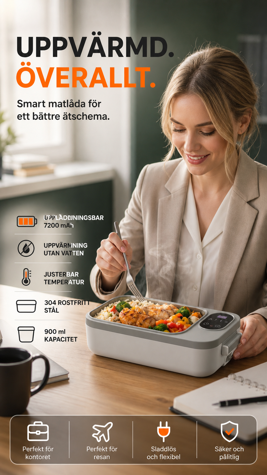 🍱 🔋 Elektromos uzsonnásdoboz USB töltéssel – Önmelegítő és könnyű – Tökéletes munkába, iskolába és utazáshoz ⚡