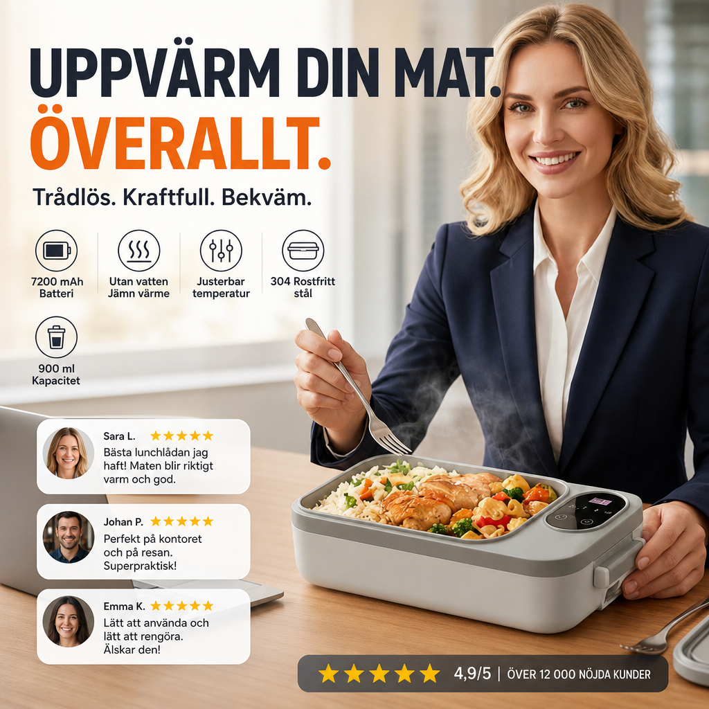 🍱 🔋 Elektromos uzsonnásdoboz USB töltéssel – Önmelegítő és könnyű – Tökéletes munkába, iskolába és utazáshoz ⚡