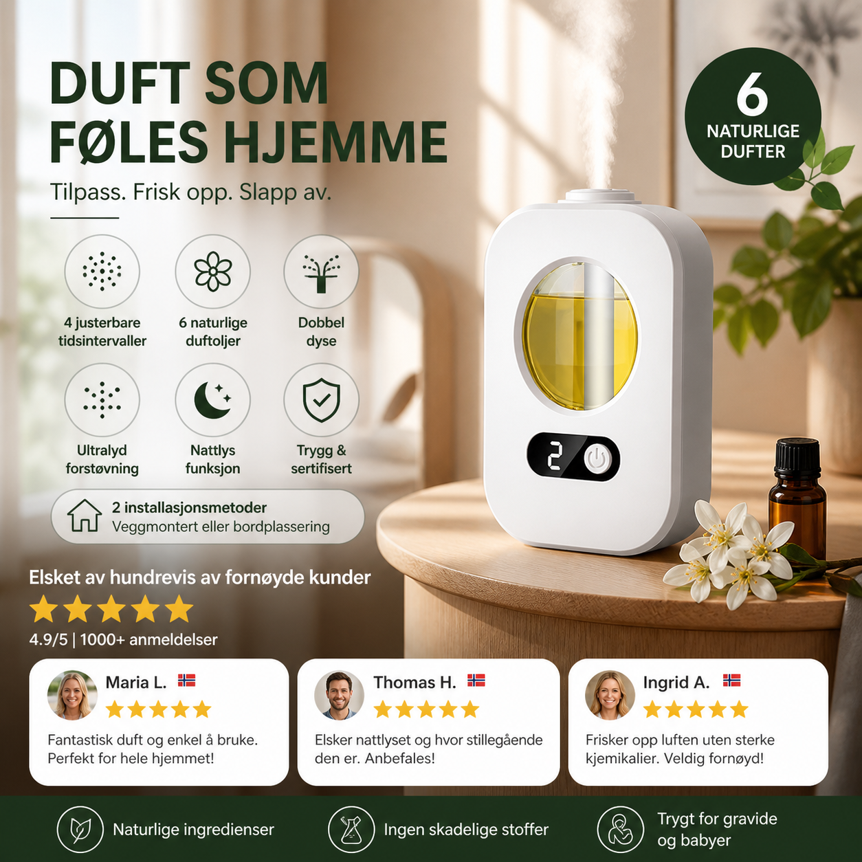 🌿 Automatikus illatdiffúzor – 4 fokozatú, időzített USB-s illatdiffúzor