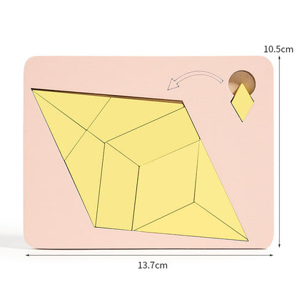 Fa tangram táblás puzzle játék Montessori alakzat puzzle válogató játék Színes tangram oktatási mintás játék gyerekeknek