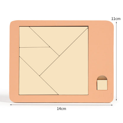 Fa tangram táblás puzzle játék Montessori alakzat puzzle válogató játék Színes tangram oktatási mintás játék gyerekeknek