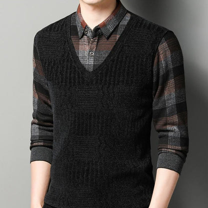 Men's Faux Two Piece Thickened Sweater