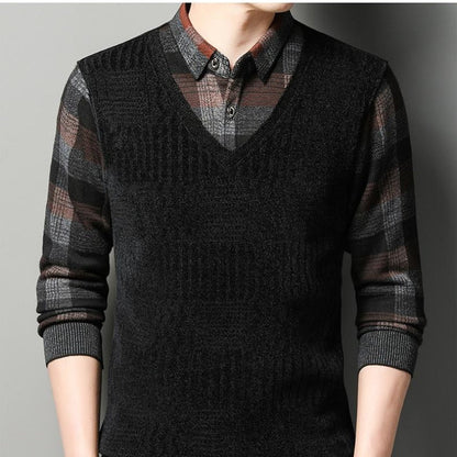 Men's Faux Two Piece Thickened Sweater