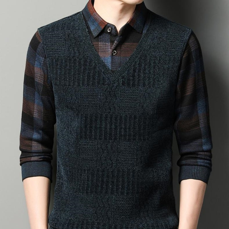 Men's Faux Two Piece Thickened Sweater