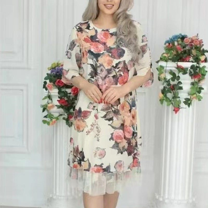 🌸2025 ÚJ ÉRKEZÉS！NŐI ELEGÁNS, LAZA, RÓZSA NYOMTATOTT RUHA