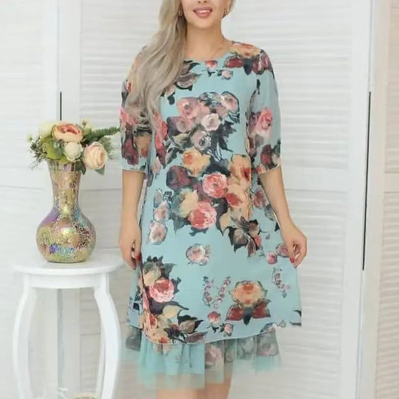 🌸2025 ÚJ ÉRKEZÉS！NŐI ELEGÁNS, LAZA, RÓZSA NYOMTATOTT RUHA