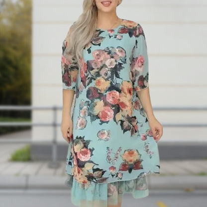 🌸2025 ÚJ ÉRKEZÉS！NŐI ELEGÁNS, LAZA, RÓZSA NYOMTATOTT RUHA