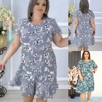 【M-4XL】Elegáns, kiváló minőségű sifon ruha virágmintával