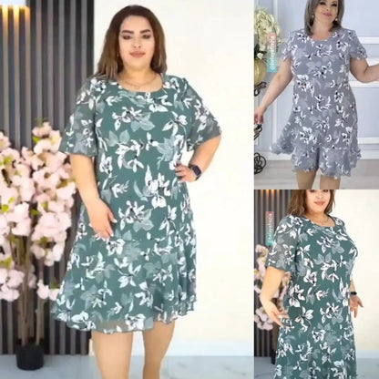 【M-4XL】Elegáns, kiváló minőségű sifon ruha virágmintával