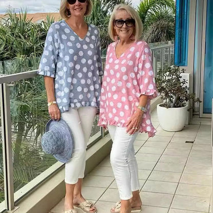 Női divatos nyomtatás V nyak Loose Fit Top