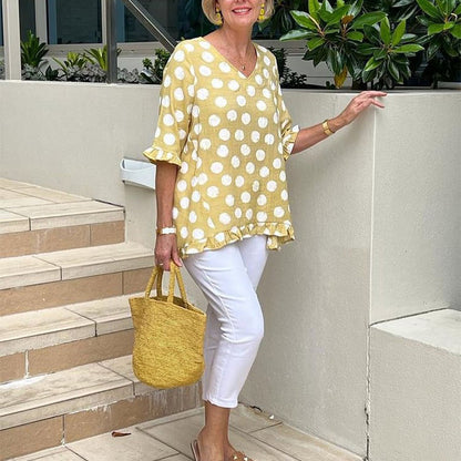 Női divatos nyomtatás V nyak Loose Fit Top