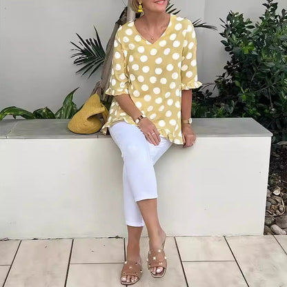 Női divatos nyomtatás V nyak Loose Fit Top