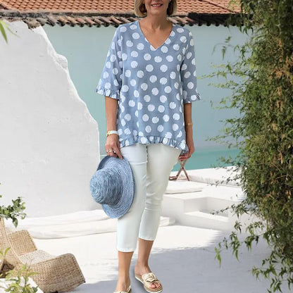Női divatos nyomtatás V nyak Loose Fit Top