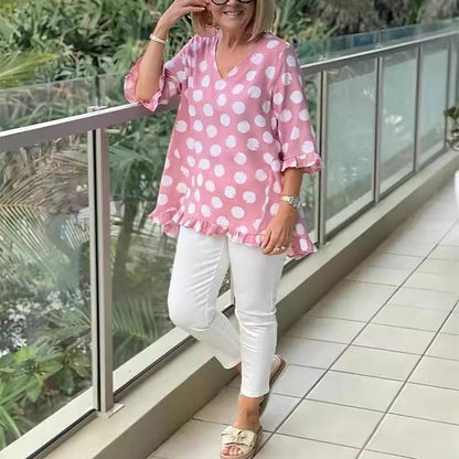 Női divatos nyomtatás V nyak Loose Fit Top