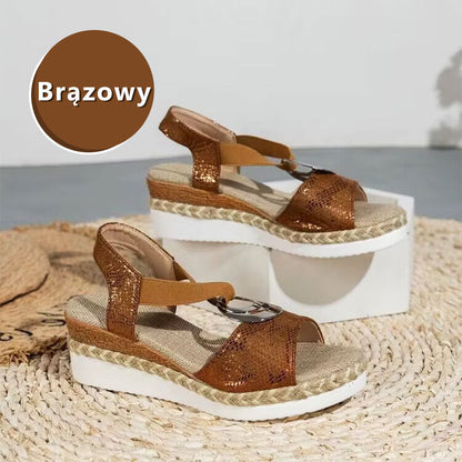 👡 NŐI NYÁRI NYITOTT TALPÚ SZANDÁL FÉM DÍSZÍTÉSSEL