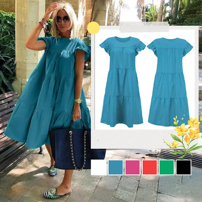 👗Női fodros fodros fodros ujjú Tiered Midi ruha