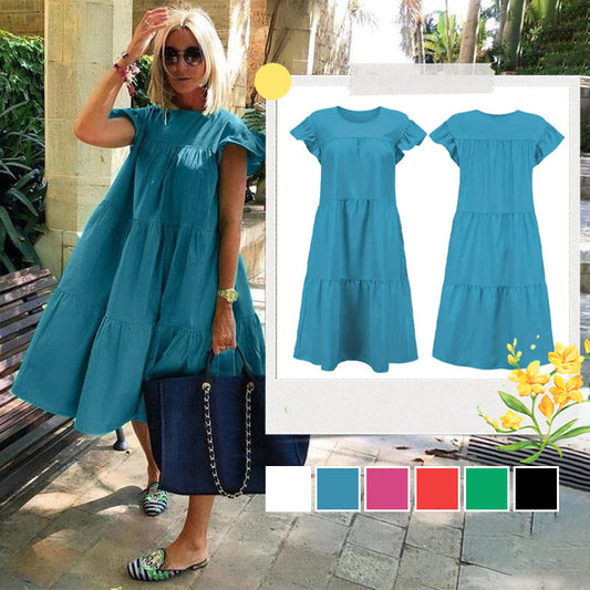 👗Női fodros fodros fodros ujjú Tiered Midi ruha