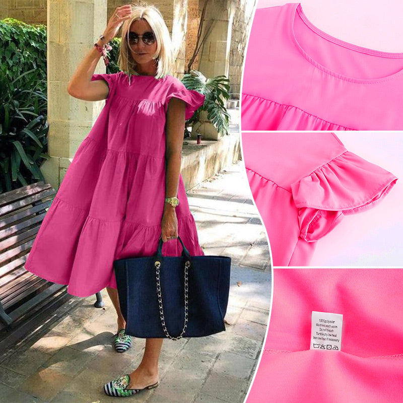 👗Női fodros fodros fodros ujjú Tiered Midi ruha