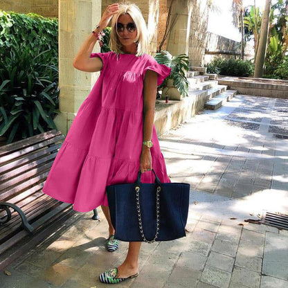 👗Női fodros fodros fodros ujjú Tiered Midi ruha