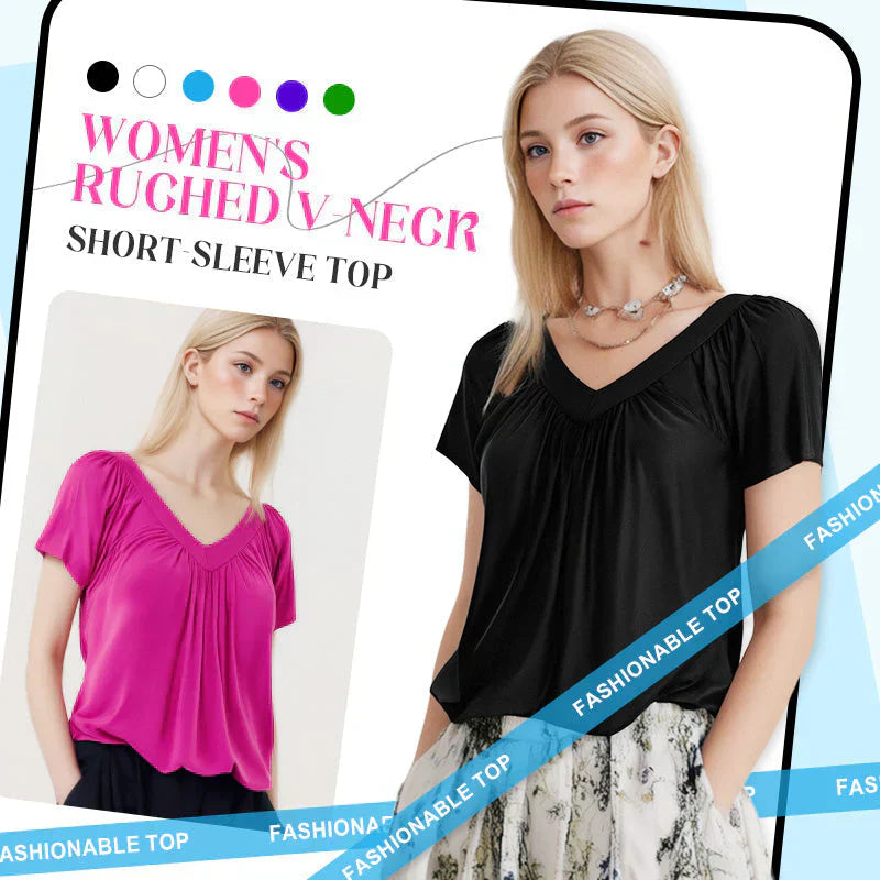 【S-4XL】👚Női alkalmi rakott V-nyakú, rövid ujjú felső