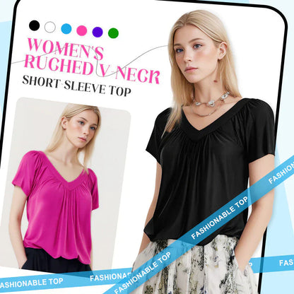【S-4XL】👚Női alkalmi rakott V-nyakú, rövid ujjú felső