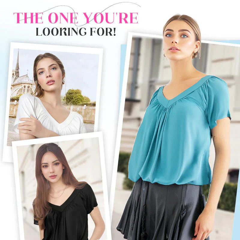 【S-4XL】👚Női alkalmi rakott V-nyakú, rövid ujjú felső