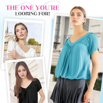 【S-4XL】👚Női alkalmi rakott V-nyakú, rövid ujjú felső