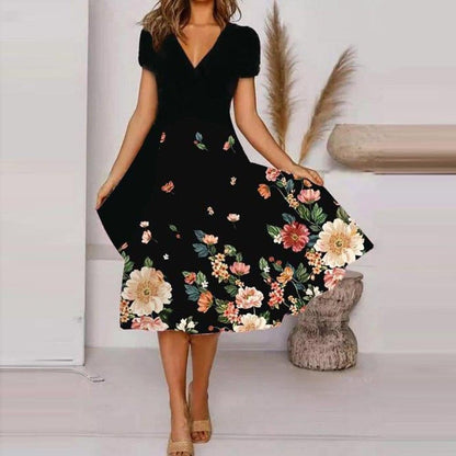 Női Flowy V-nyakú nyomtatott ruha