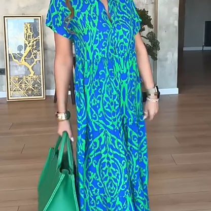 🔥👗Női alkalmi nyomtatás A vonalú hosszú ruha