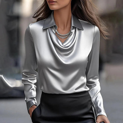 ✨Női egyszínű nyomtatás Drape gallérú ing