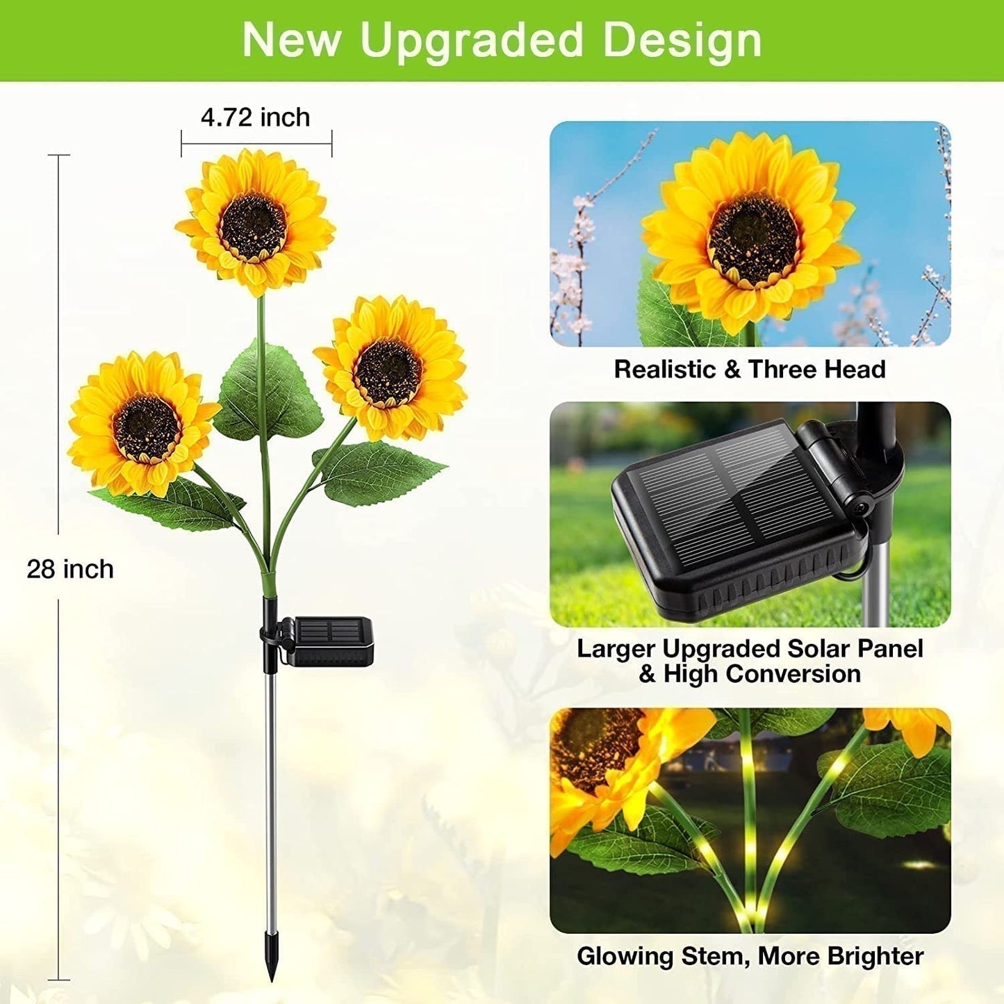🌻 ✨ Napraforgó alakú napelemes lámpák – automatikus be-/kikapcsolás, 14 órás világítás, IP65 vízálló ☀️