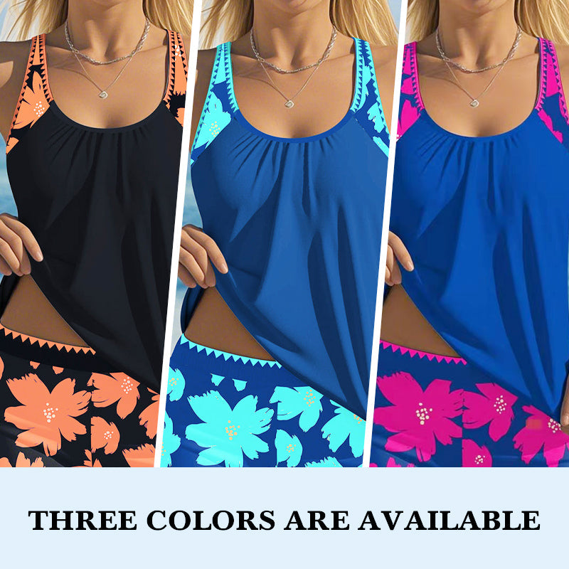 🏖️ S-3XL 🌼 Női Mintás Tankini és Rövidnadrág 2-darabos Fürdőruha Szett 🩱🌊