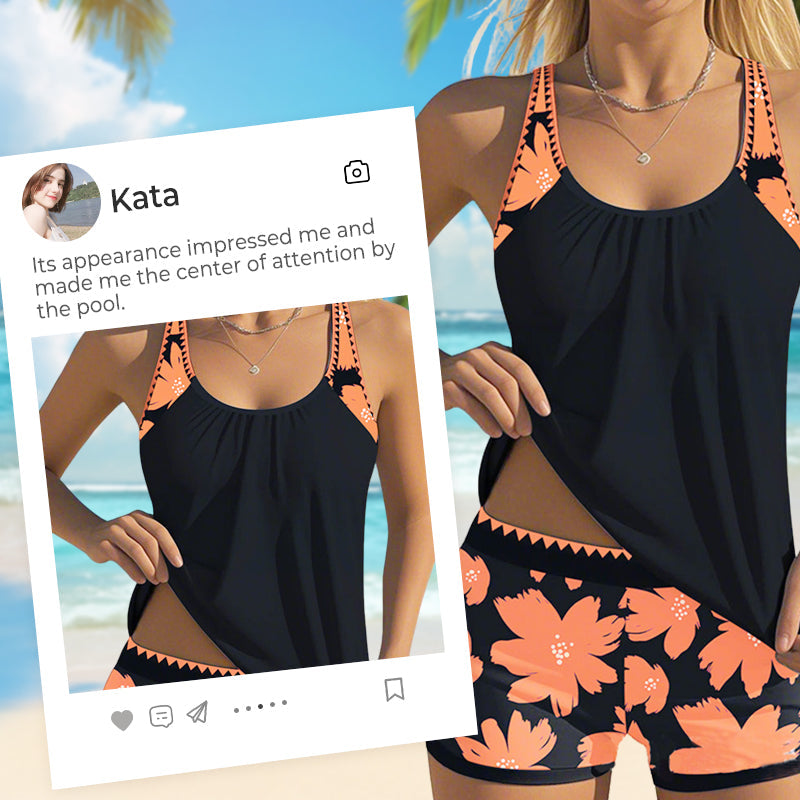 🌊🌴🌞 Női nyomtatott tankini és rövidnadrág 2 részes fürdőruha szett👙