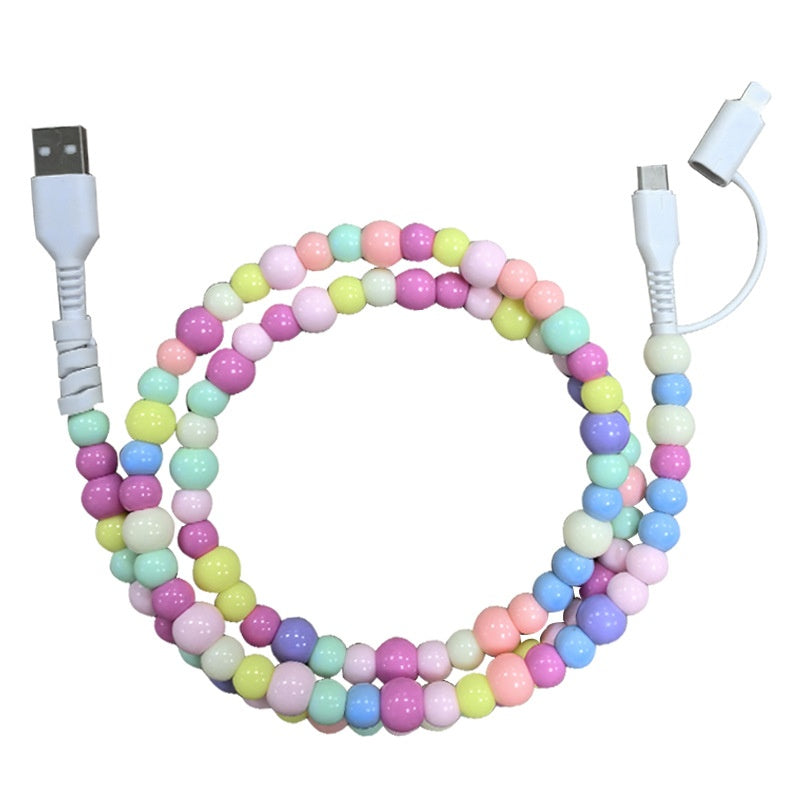🌈 2 az 1-ben USB a Type-C és Lightning Gyöngyös Töltő Kábel 🔌⚡