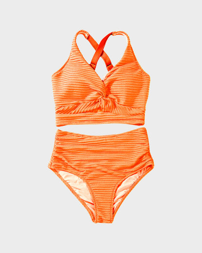 🔥👙Texturált, csomózott elülső, magas derekú bikiniszett