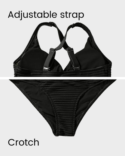 🔥👙Texturált, csomózott elülső, magas derekú bikiniszett