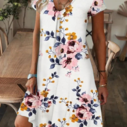 【M-3XL】🌺Női elegáns virágos nyomtatás V-nyakú hosszú ruha