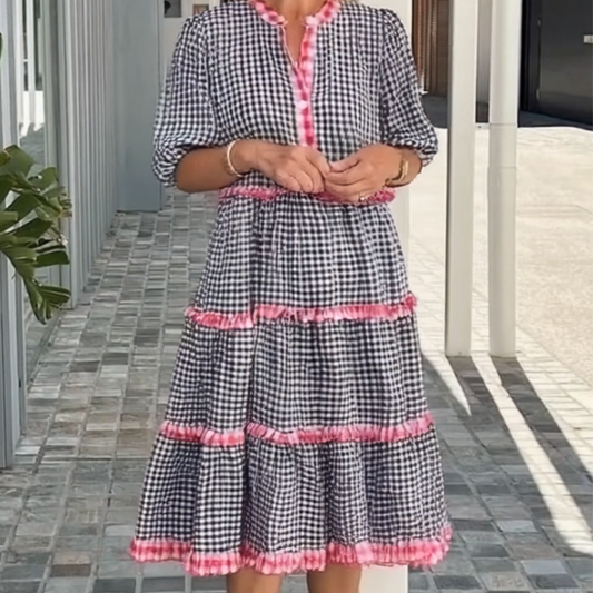 👗Édes Fresh kockás színes blokkos torta fodros ruha